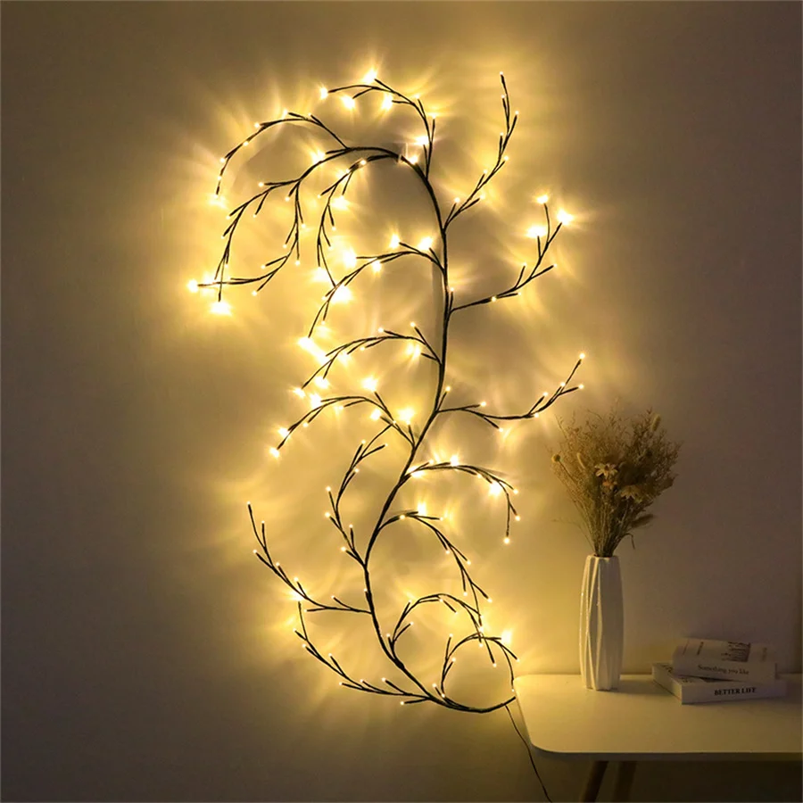 144 LED 7.5FT Flexible DIY Willow Vines Light Waterproof Christmas Garland Fairy String Lights for Room Wall Wedding Party Decor