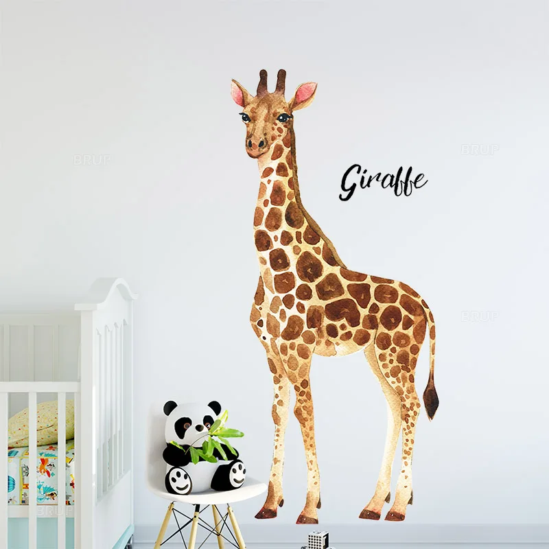 Hand Draw Painted 150cm Tall Large Giraffe Green Leaves Wall Stickers for Living Room Bedroom Murals Home Decor Removable Decals |
