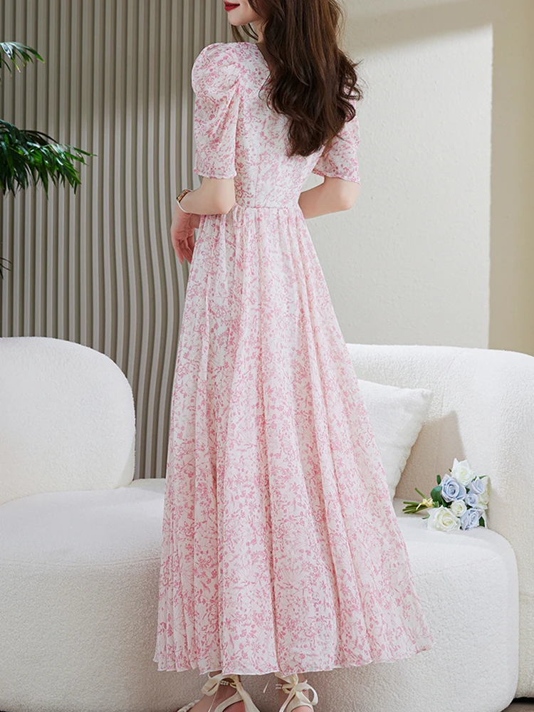 Женское шифоновое платье с коротким рукавом и V-образным вырезом