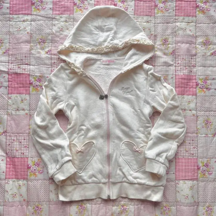 Милые толстовки Y2k, женская зимняя одежда, кавайная белая уличная ...