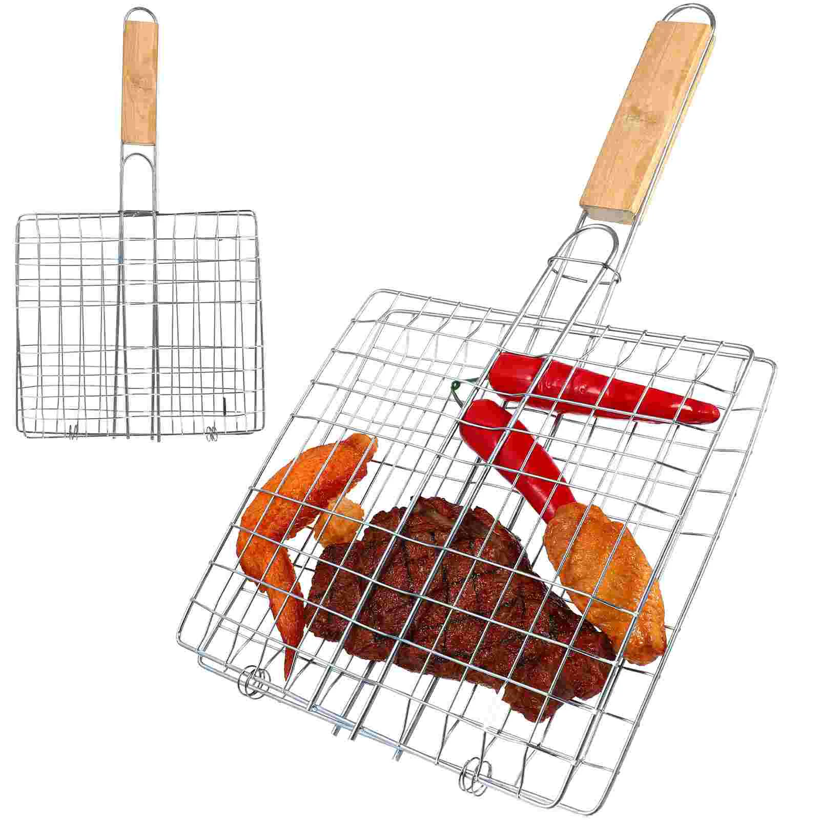 

2 Pcs Fish Grilling Rack Grill Fish Cage Vegetables Grilling Basket Shrimp Clamp Grilling Net Outdoor Griddle Grill