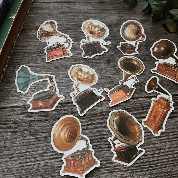 KLJUYP 10pcs Phonograph record player Paper Stickers for Scrapbooking Happy Planner/Card Making/Journaling Project