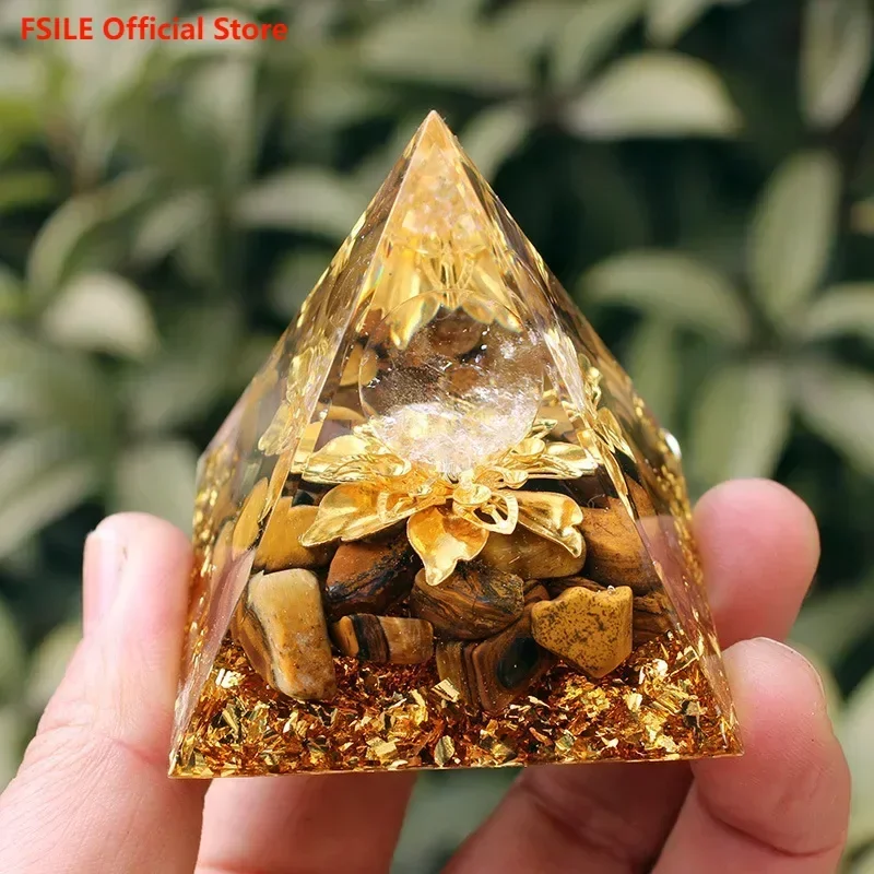 

FSILE 6cm New Crystal Gravel Pyramid Crystal Ball Decoration Gravel Resin Crafts Bedroom Home Car Ornaments