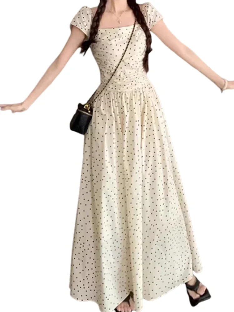 Платье Xiaofei с рукавами в горошек детское летнее платье 2024 новое длинное