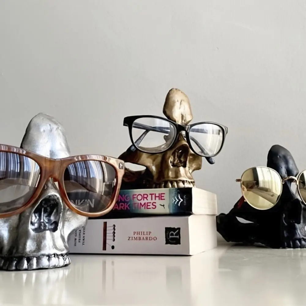 

Skull Glasses Stand Holder Creative Glasses Frame Resin Statue Ornament Sunglasses Glasses Display Stand Halloween Decoration