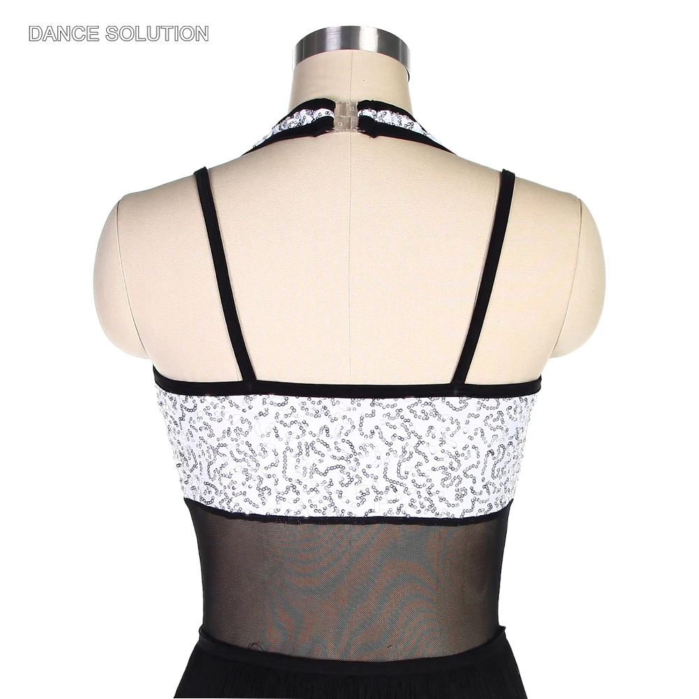 Черный спандекс с белыми блестками лиф Джаз танцевальный костюм кисточкой Skir для