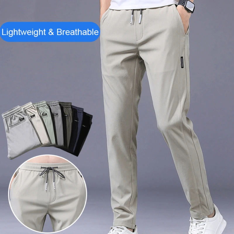 Брюки мужские Стрейчевые быстросохнущие, шелковые однотонные свободные дышащие прямые штаны со средней талией, Casu
