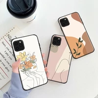 abstract art line flower girl soft tpu phone case for iphone 6 6s 7 8 x xs xr 11 12 13 13 pro mini se 2020 coque black cover