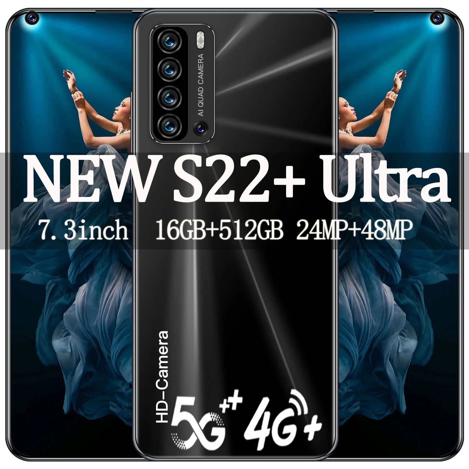 

SmartPhone S22+ Ultra 7.3 Inch HD Screen 4G 5G Dual Sim Cell Phones Android 10 Unlocked Mobile Phones 24MP+48MP Camera Celulares