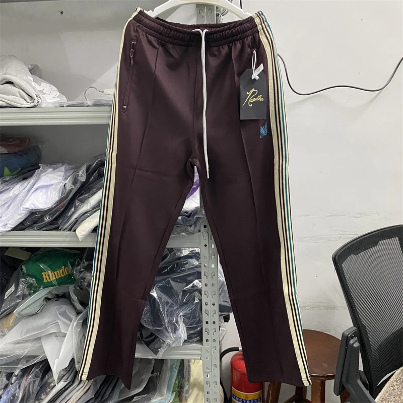 

New Brown Needles Sweatpants Men Women Butterfly Narrow Track Pants AWGE Stripe Trousers Clothing