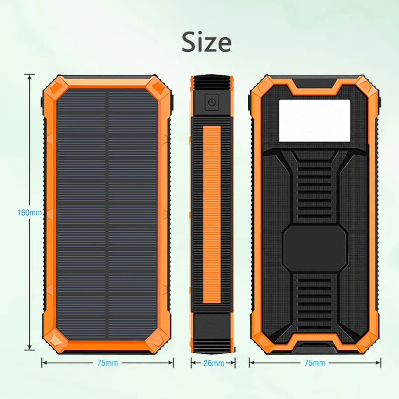 

Портативный внешний аккумулятор на солнечной батарее, 30000 мАч, 3 порта USB Type-C, с фонариком