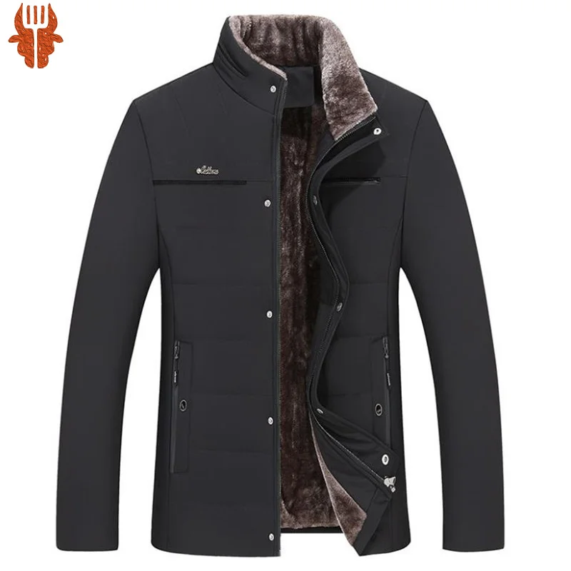 

Winter men's jacket warm fleece business casual stand-up collar jacket Parker thick coat -30 degrees Warm fur collar