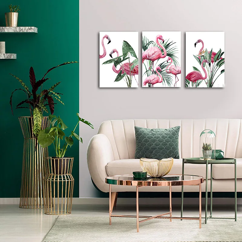 Картина на холсте с изображением розового фламинго растений постер абстрактная