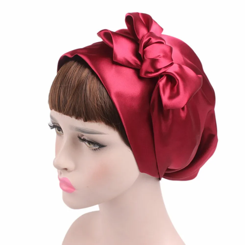 

Soft Silk Women Night Sleep Shower Cap Adjustable Ladies Long Hair Care Bonnet Headwrap Hat Soft Satin Hat Accessories 58cm