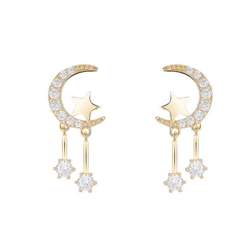 

Tiny Trendy Cubic Zirconia Moon Star Rose Gold Color Stud Earrings Silver Plating Earrings for Women Korean Jewelry 2022