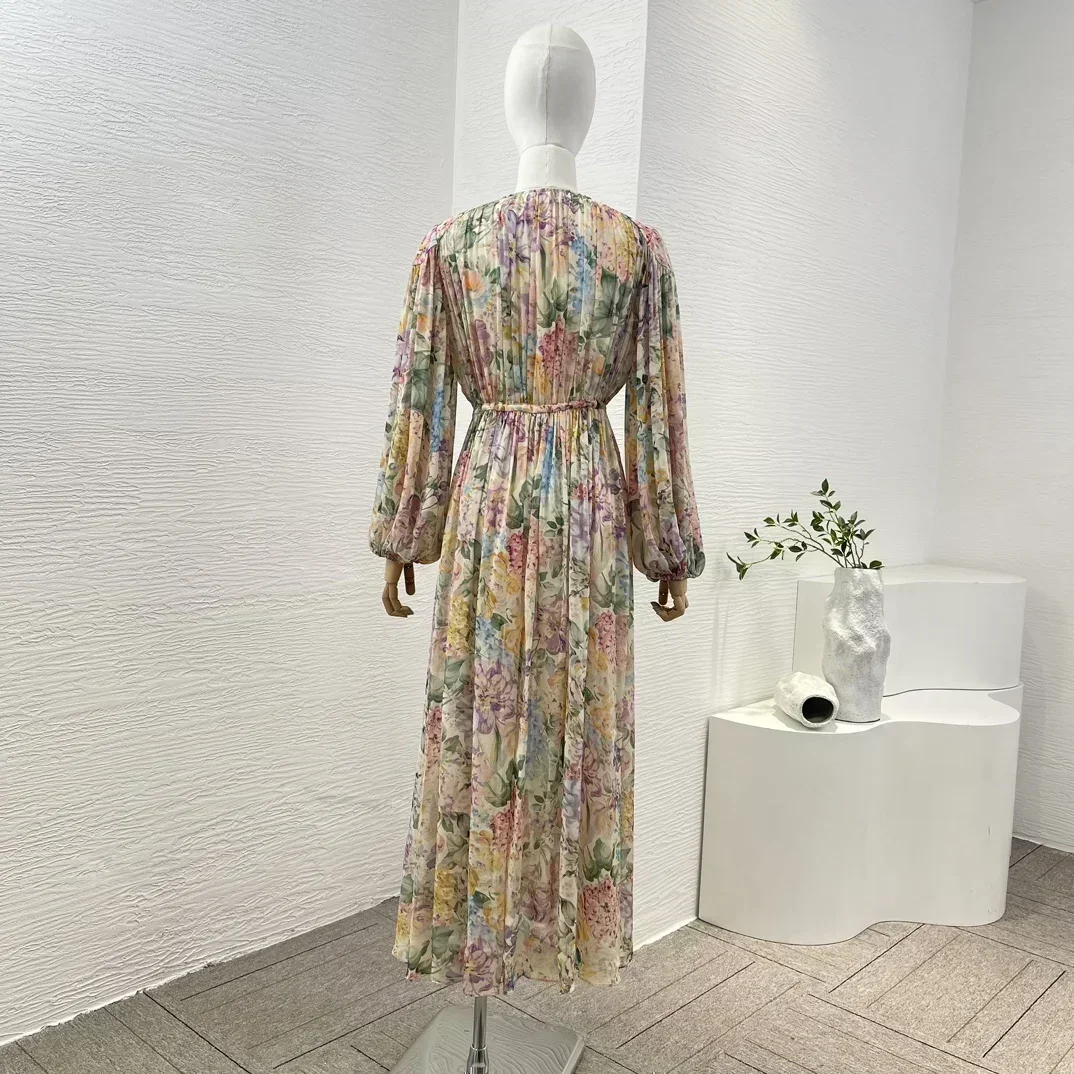 Новая коллекция разноцветное женское платье миди с длинным рукавом и глубоким