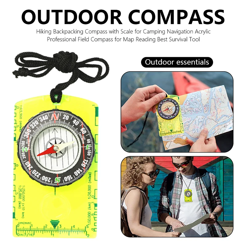 

Drawing Scale Compass Folding Map Ruler Buckle Car Camping Hiking Pointing Guide Portable Handheld Compass