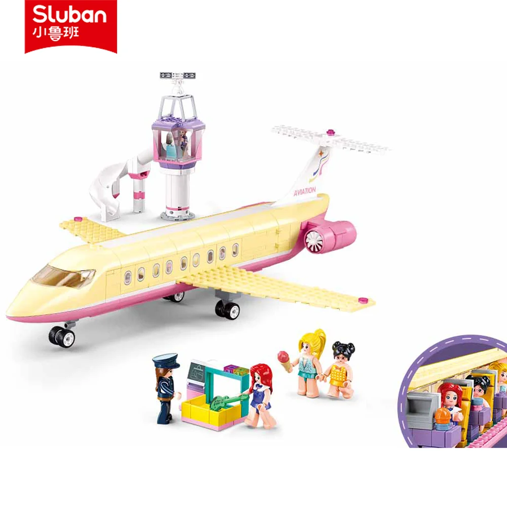 

Sluban Girl's Pink Dream Holiday Aircraft Airliner Plane Building Blocks Bricks Princess Series Model DIY Kids Toys Gifts