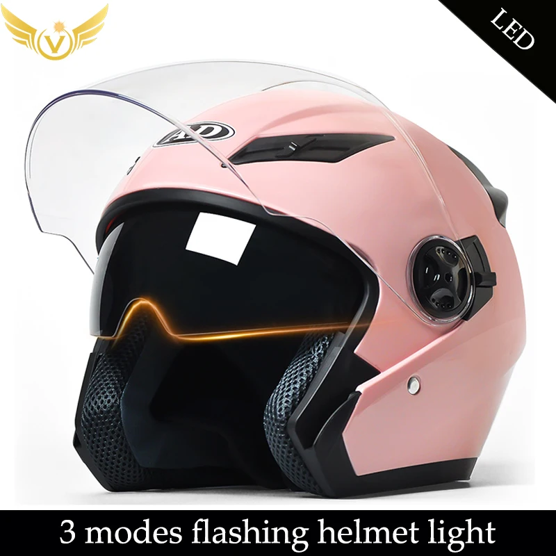 Enlarge Helmet for Electric Scooter Woman Jet Adults Cycling White Pink Open Safety Motor Helmet Male Summer Solar Visor Free Shipping
