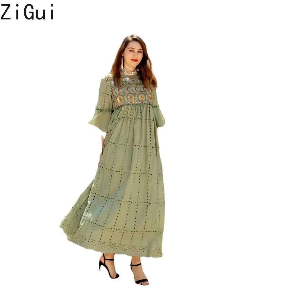 

Зеленое платье Zigui, элегантные роскошные вечерние платья для женщин с круглым вырезом и вышивкой