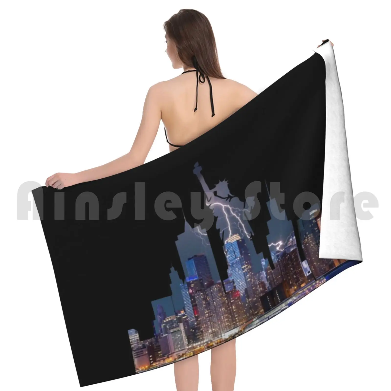 Пляжное полотенце Lightning Нью-Йорк быстросохнущее качественное Билли Джоэль