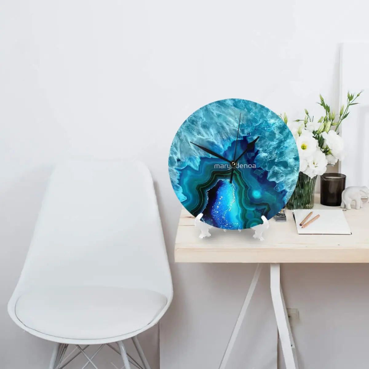 Синие настенные часы из агата украшение для комнаты круглые с обязательным