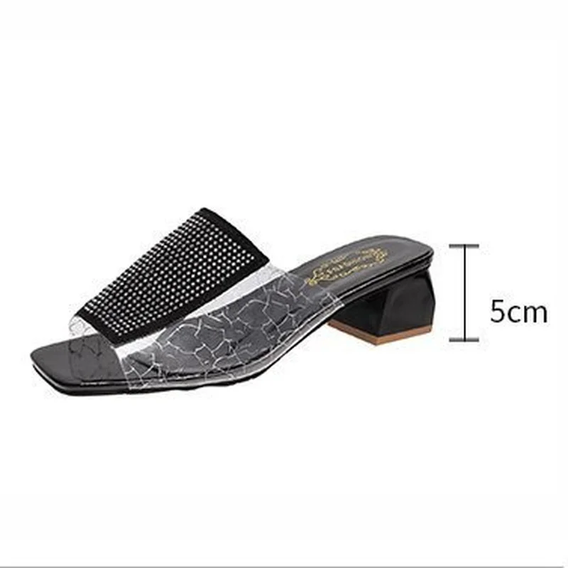 

2022 Summer Crystals Slippers Women Slides 5cm Transparent Square Heels Female Sandals Flip Flops Shoes Plus Size 43 Women Shoe