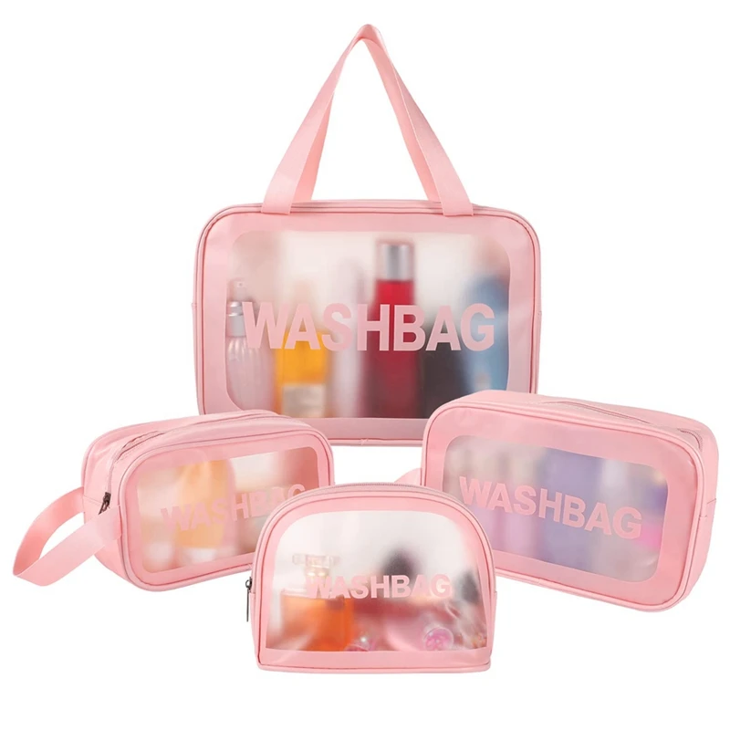 

4 шт. розовых сумок для путешествий для женщин, прозрачные дорожные сумки для туалетных принадлежностей, портативная Водонепроницаемая кос...
