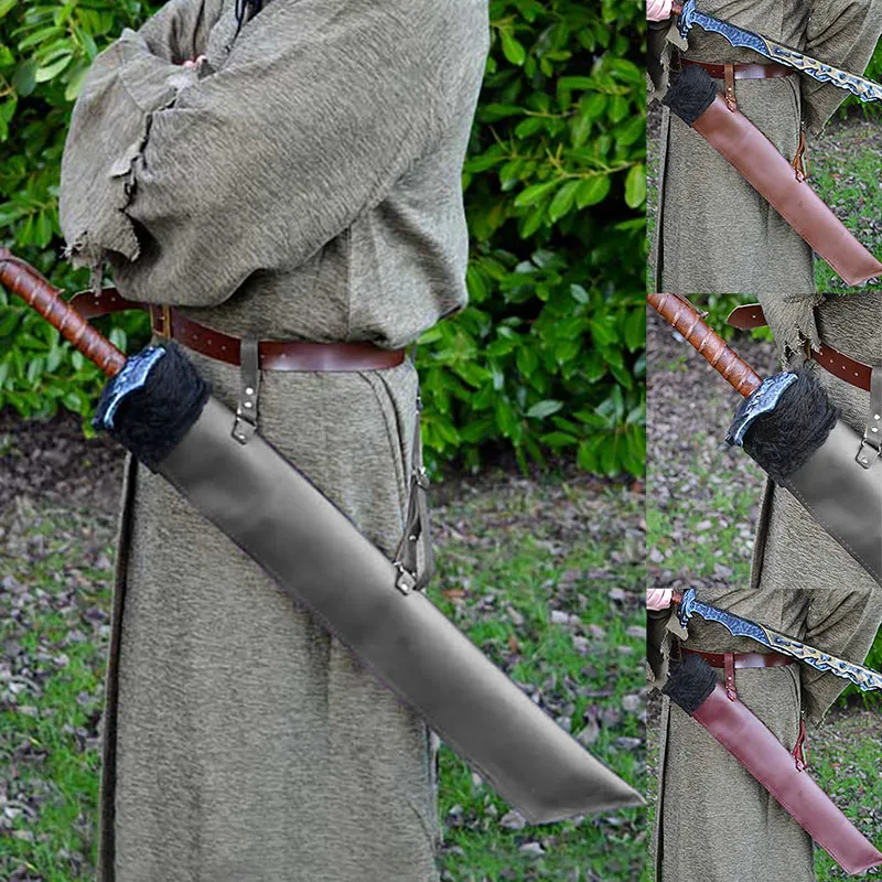 Средневековый большой чехол для меча, самурайский рыцарь, Larp, сценический аксессуар для косплея, нож с широким лезвием, меховые ножны, кобура, военная экипировка для мужчин (art.: 3920d484d07dd) - 3920d484d07dd