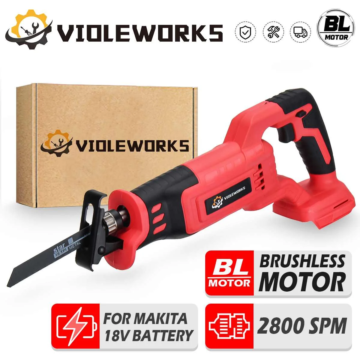 18V Electric Reciprocating Saw Brushless Without Battery Only Saw+Blade Matal Wood Cutting Power Tool for Makita 18V Battery