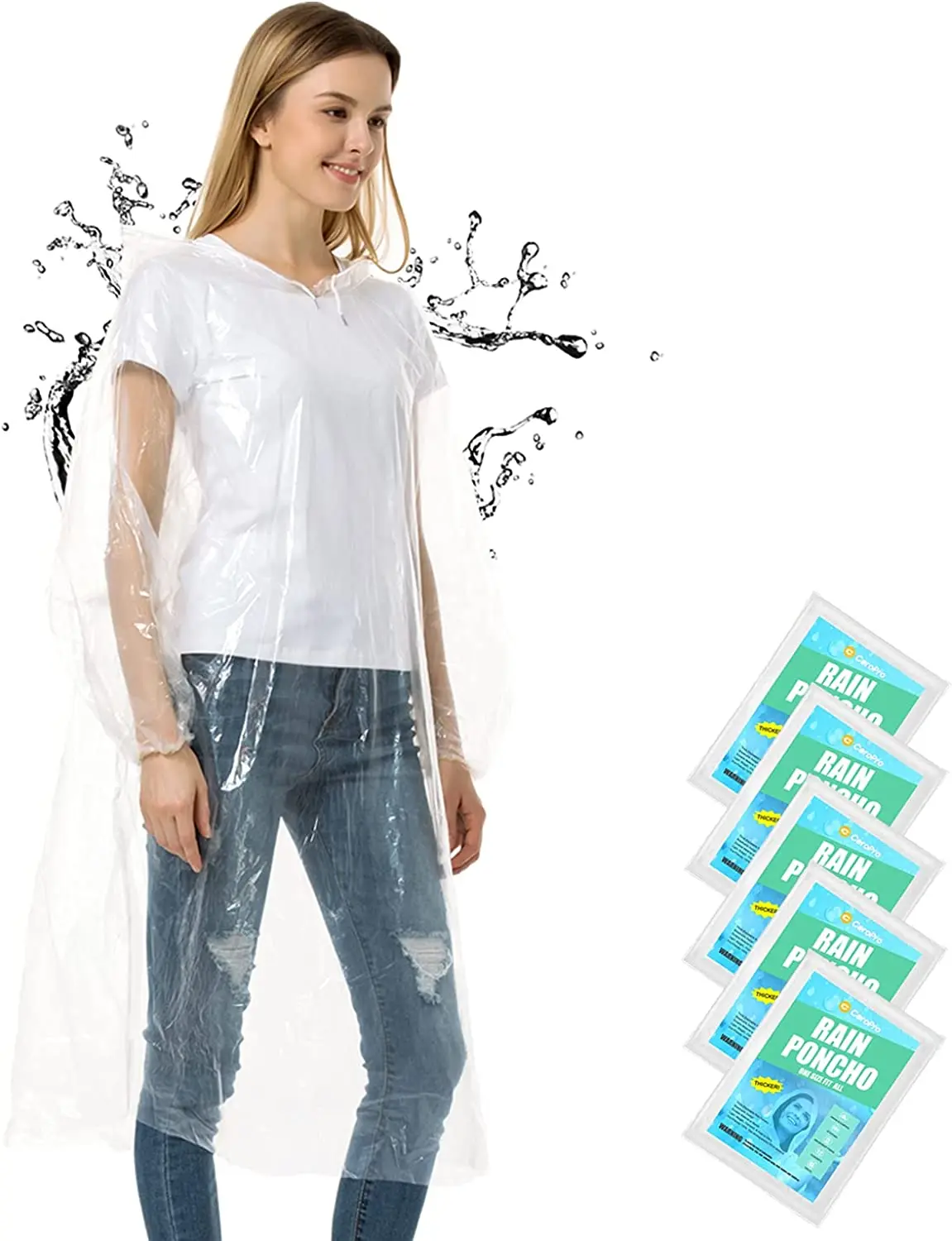 

Rain Ponchos for Adults Disposable Plastic Raincoat for Men Women