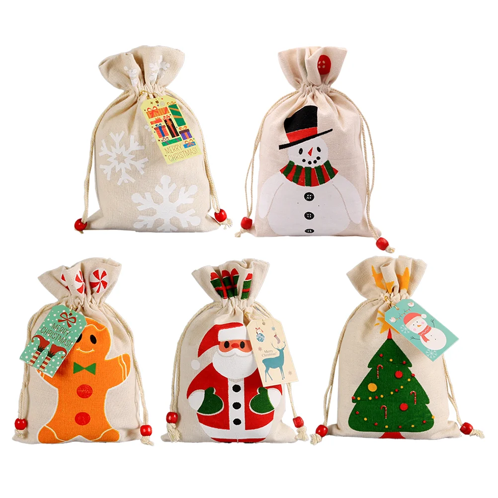 

5pcs Christmas Decorative Gift Pouches Useful Candy Storage Drawstring Bags