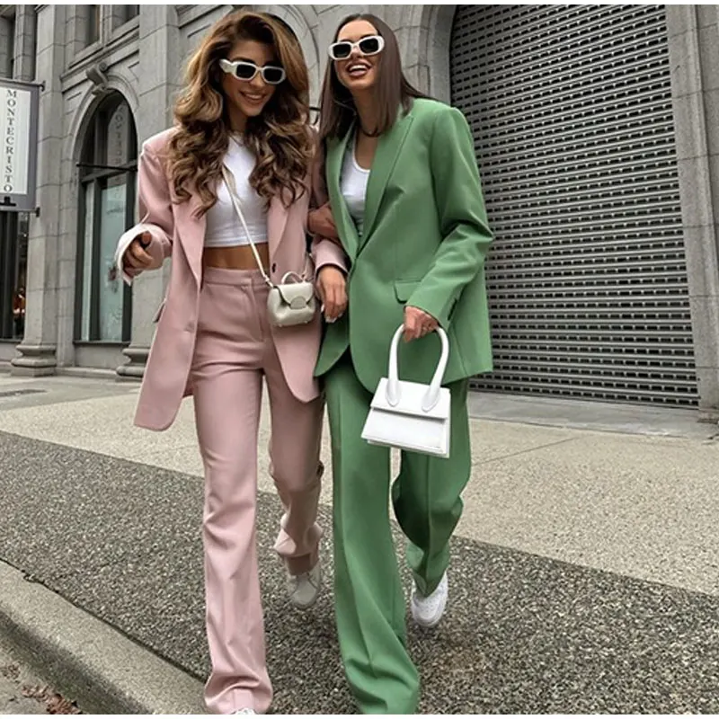 2023 New Office Ladies Suit  Fashion Solid Color Two Pieces Set V-Neck Long Sleeve Chic Blazer+ Wide Leg Pants Spring and Autumn