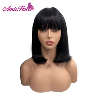 amir synthetic bob wigs with bangs black straight hair wig for women medium length hair heat resistant bobo hairstyle cosplay