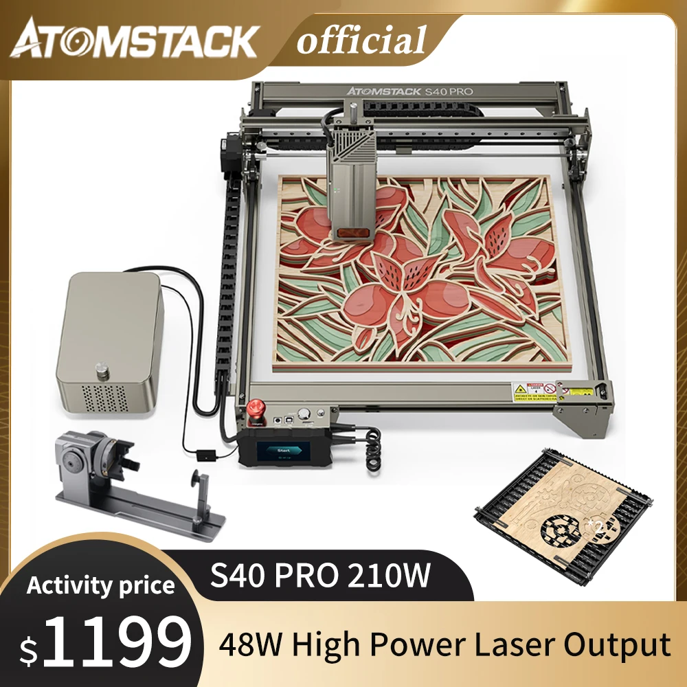 

ATOMSTACK S40 X40 Pro 210W Professional Grade Laser Engraving Cutting Machine Dual Mode 24W/48W Metal Engraver Auto Air Assist