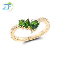 gz zongfa 925 silver rings for women three natural chrome diopside 14k gold plated engagement ring fine jewelry