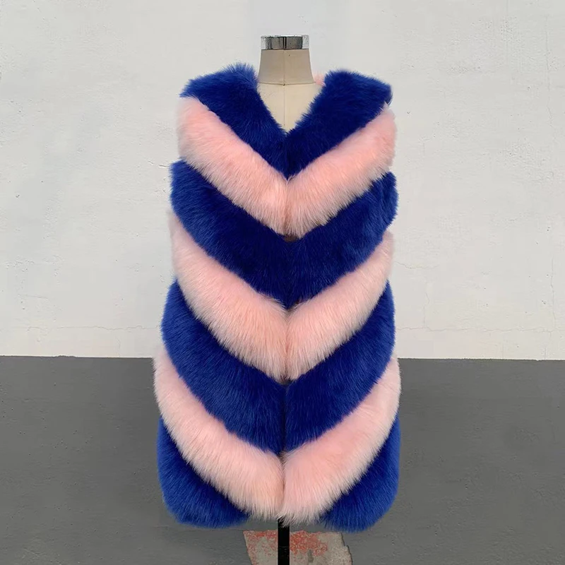 FANPUGUIZHEN S-3XL Autumn Winter Thick Warm Faux Fox Fur Vest Women High Quality Fashion Long Fur Coat Female Fur Wasitcoat