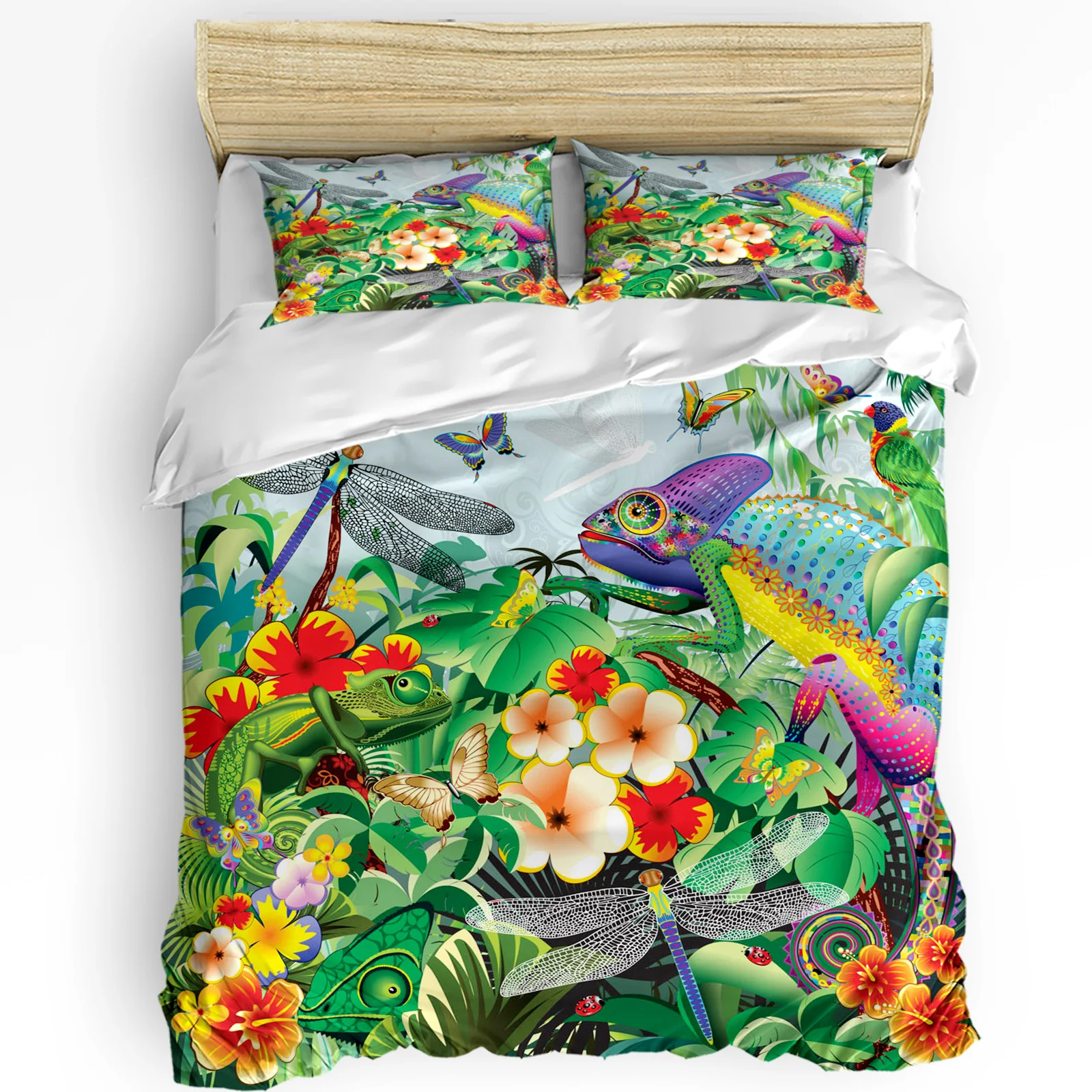 

Lizard Dragonfly Butterfly Tropical Jungle Plant Duvet Cover Bed Bedding Set Home Quilt Cover Pillowcases Bedding Set No Sheet