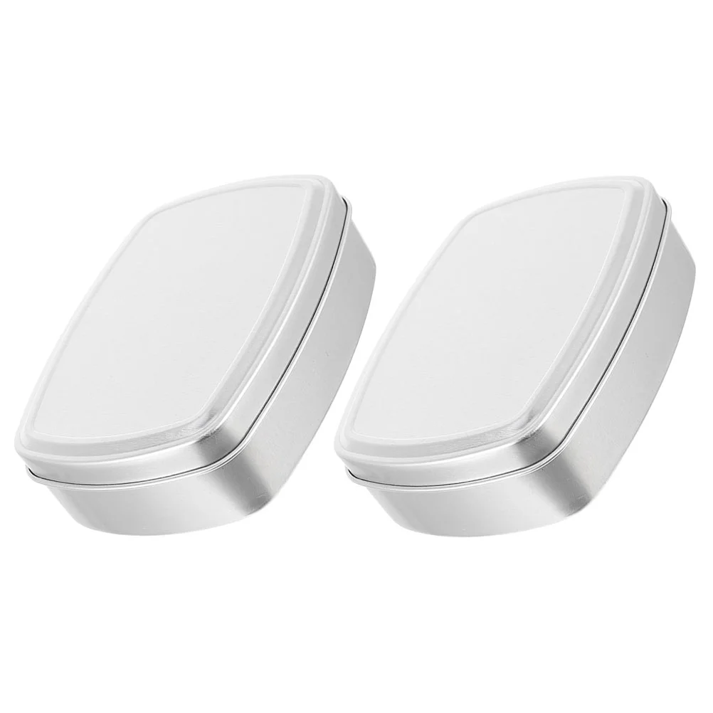

2 Pcs Aluminum Soap Dish Holder Travel Coffee Containers Bar Case Box Balm Metal Lid