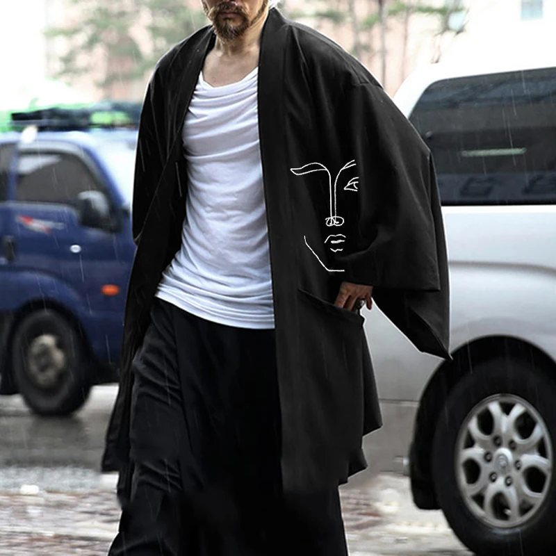 Fashion Men Trench Cotton Open Stitch Coats Solid Long Sleeve Casual Japanese Kimono Streetwear Cardigan 2022 Outerwear INCERUN