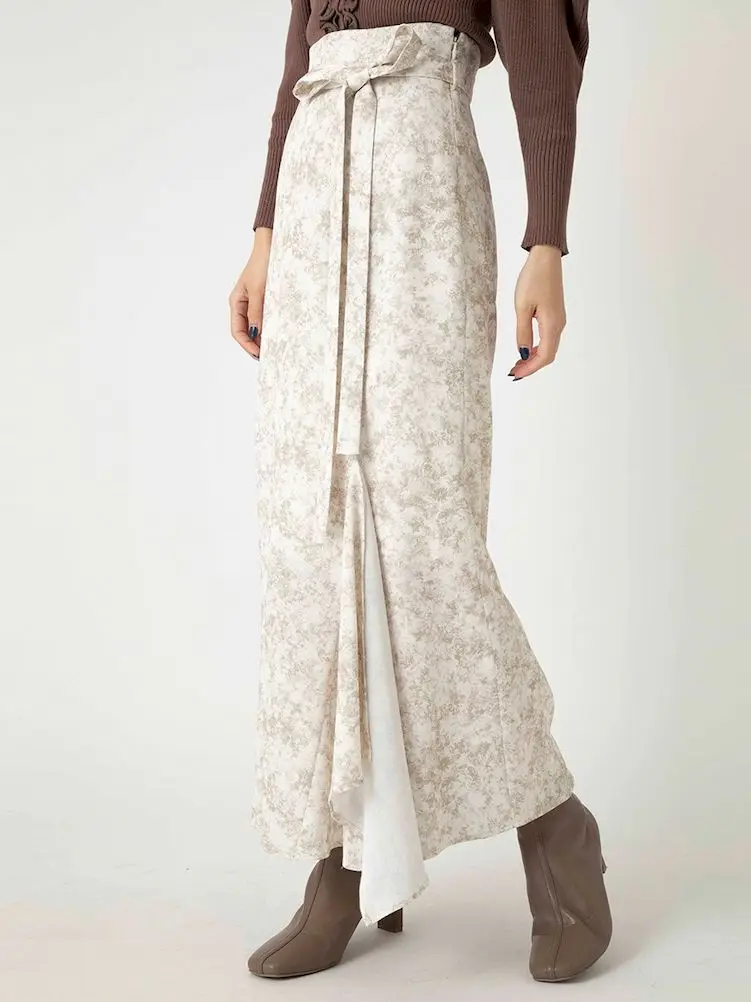 

Long Skirt Women Jupes Sweet Asymmetric Print Lace-Up High Waist Mermaid Skirts 2022 Spring Korean Fashion Mujer Faldas
