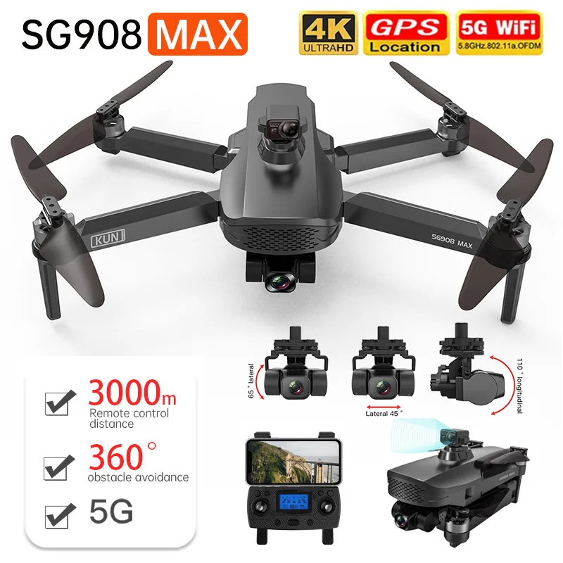 

ZLL SG908 Max Drone 4K Profesional GPS 3-Axis Gimbal 5G Wifi FPV 3KM Distance 500M Height Dron Brushless RC Helicopter VS F11s