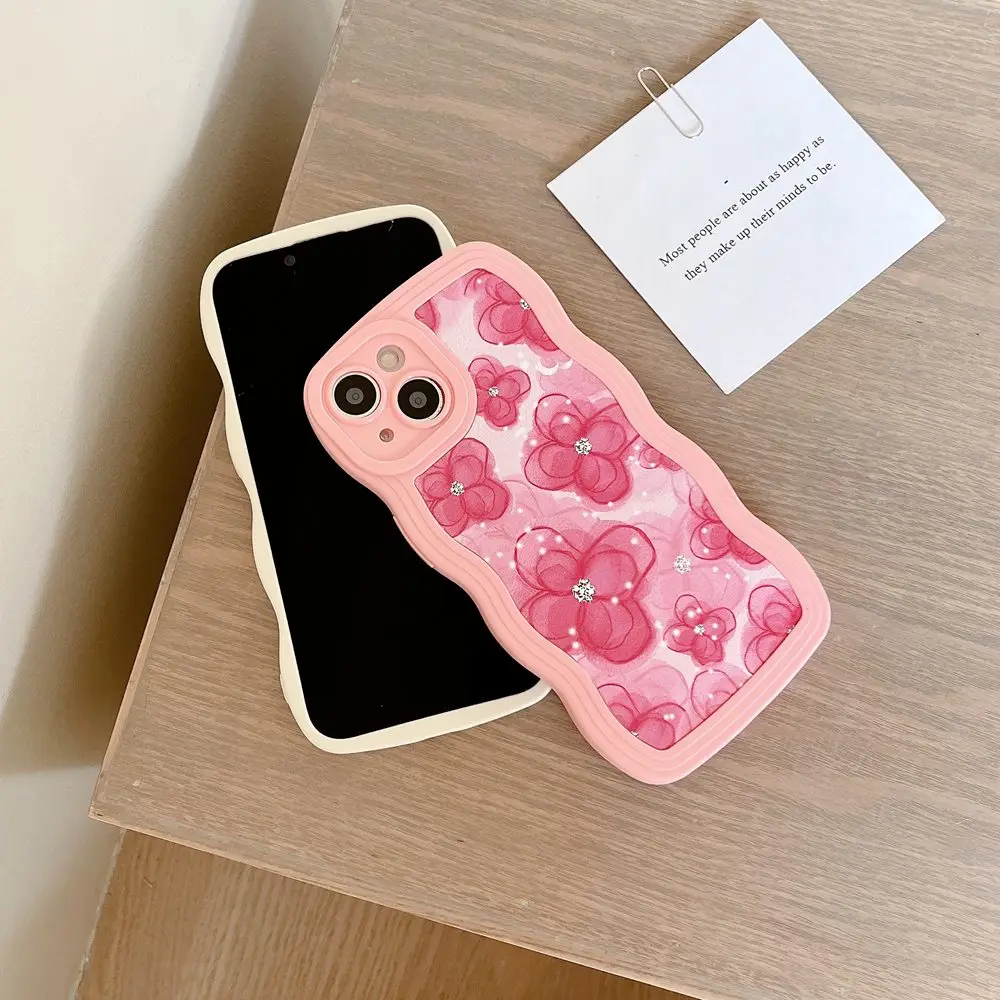 Art Wavy Camellia Flower Phone Case for iPhone 11 12 13 14 Pro Max X XR XS Curly Wave Shockproof Bumper Cover Capa Aesthetic