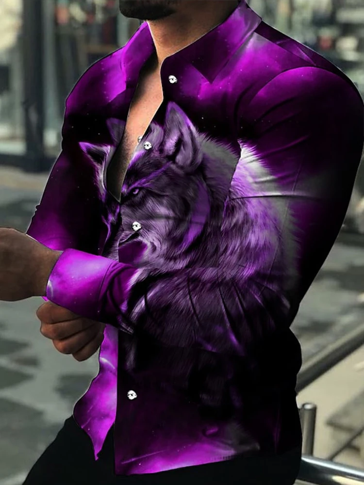Luxury Social Men Shirts Turn-down Collar Buttoned Shirt Casual Tiger Print Long Sleeve Tops Men's Clothing Prom Party Cardigan