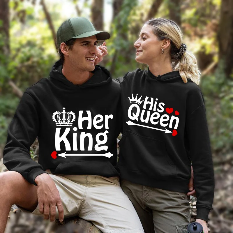 

Couples Matching Hoodies King Queen Print Hoodie Aesthetic Harajuku Sweatshirt Fashion Spring Winter Long Sleeve Lovers Hoody