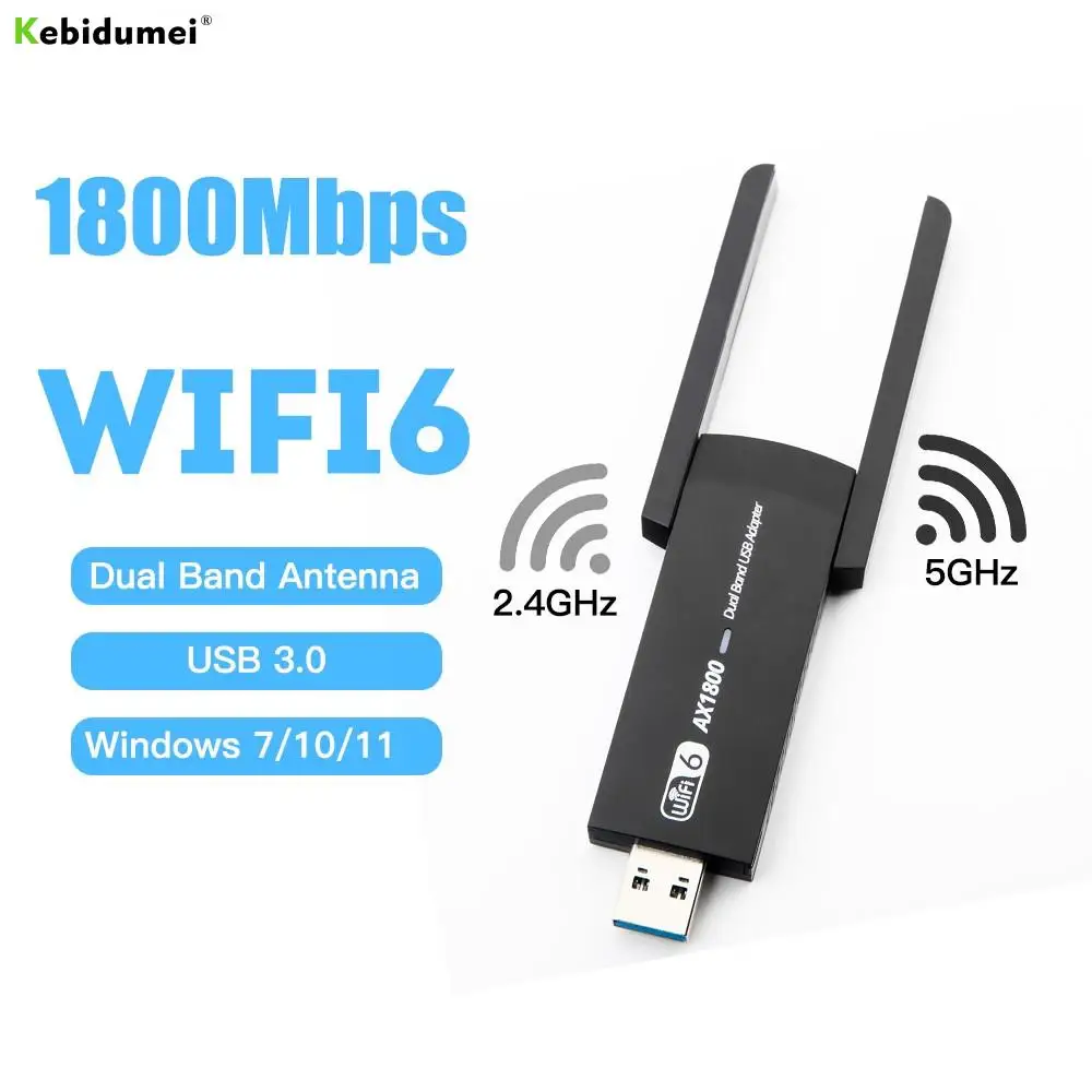 

1800Mbps WiFi 6 USB Adapter 2.4G/5GHz Dual Band 802.11AX Wireless Wi-Fi Dongle Network Card USB 3.0 WiFi Adapter For Windows 11