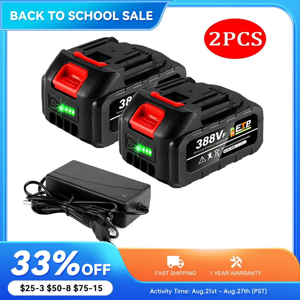 2PCS Rechargeable Battery 18-20V 15000mAh Lithium Ion Batter