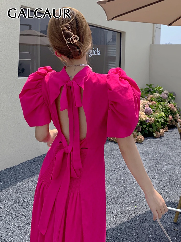 

Платье GALCAUR женское средней длины, однотонное с круглым вырезом, пышными рукавами, высокой талией и открытой спиной, Стильная летняя одежда, ...