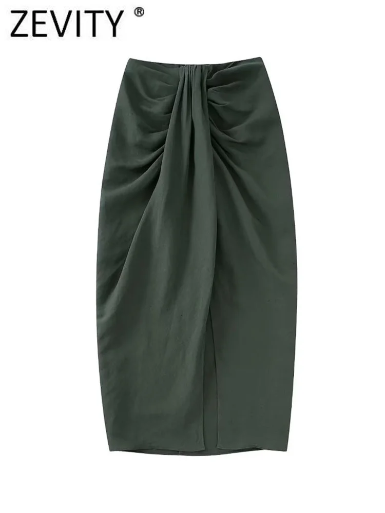 

Zevity Women Fashion Solid Color Knotted Split Sarong Midi Skirt Faldas Mujer Lady Chic Back Zipper Casual Slim Vestidos QUN1901
