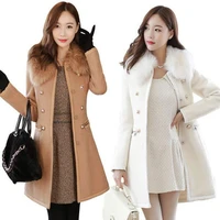 2021 autumn winter women woolen jacket new style fashion fur collar mid long blends coat thicken double faced plush coat